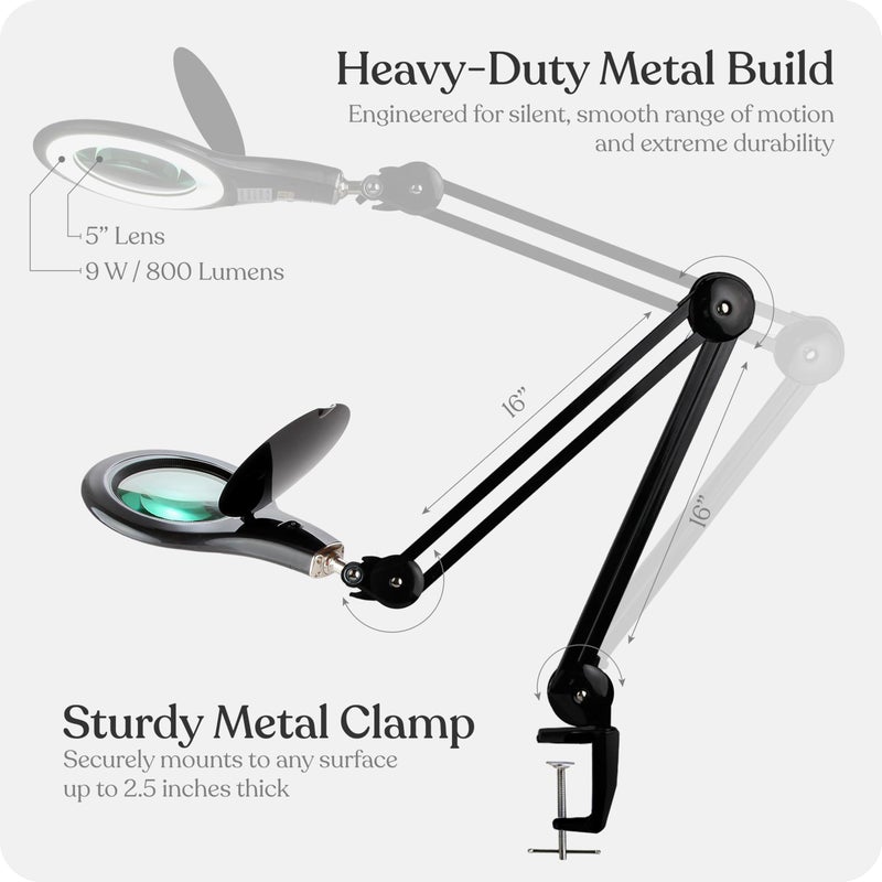 Brightech LightView PRO Magnifying Desk Lamp, 2.25x Light Magnifier, Adjustable Magnifying Glass with Light for Crafts, Reading, Close Work - Black - Image 5